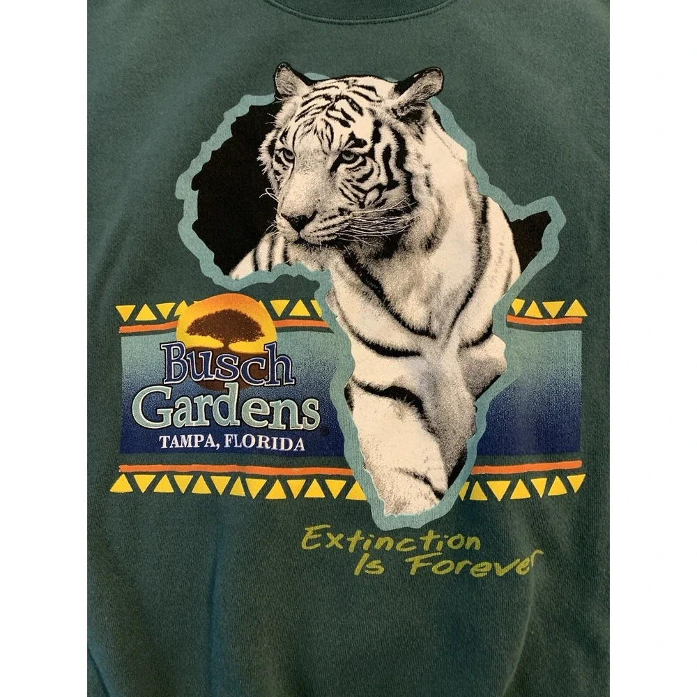 Vintage Busch Gardens Tampa Tiger Crewneck Sweat Shirt Men's Large Green - Picture 1 of 9